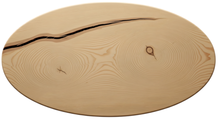 Oval wood slab with dark crack and knot grain texture