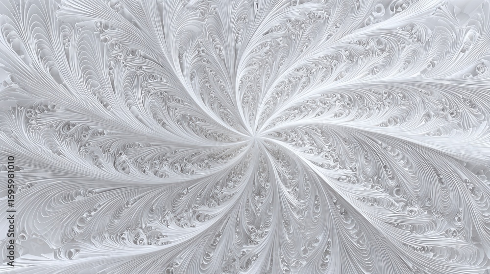 Poster an intricate white fractal pattern with detailed floral-like design showcasing complex and symmetric