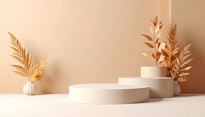 Stylish display arrangement of dried plants minimalist studio photography neutral tones close-up modern aesthetic for home decor