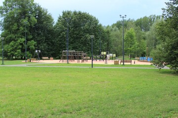 View of a large children's playground in a city park. Russia.