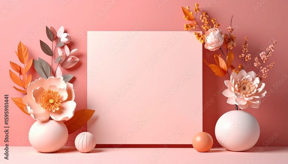 Poster elegant floral arrangement with blank canvas studio setting still life composition soft color palett