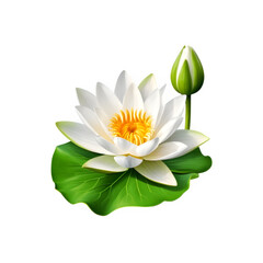 White lotus with leaf on transparent background