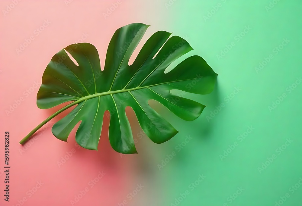 Poster generative ai tropical monstera leaf art on a two-toned background, creating a visually appealing