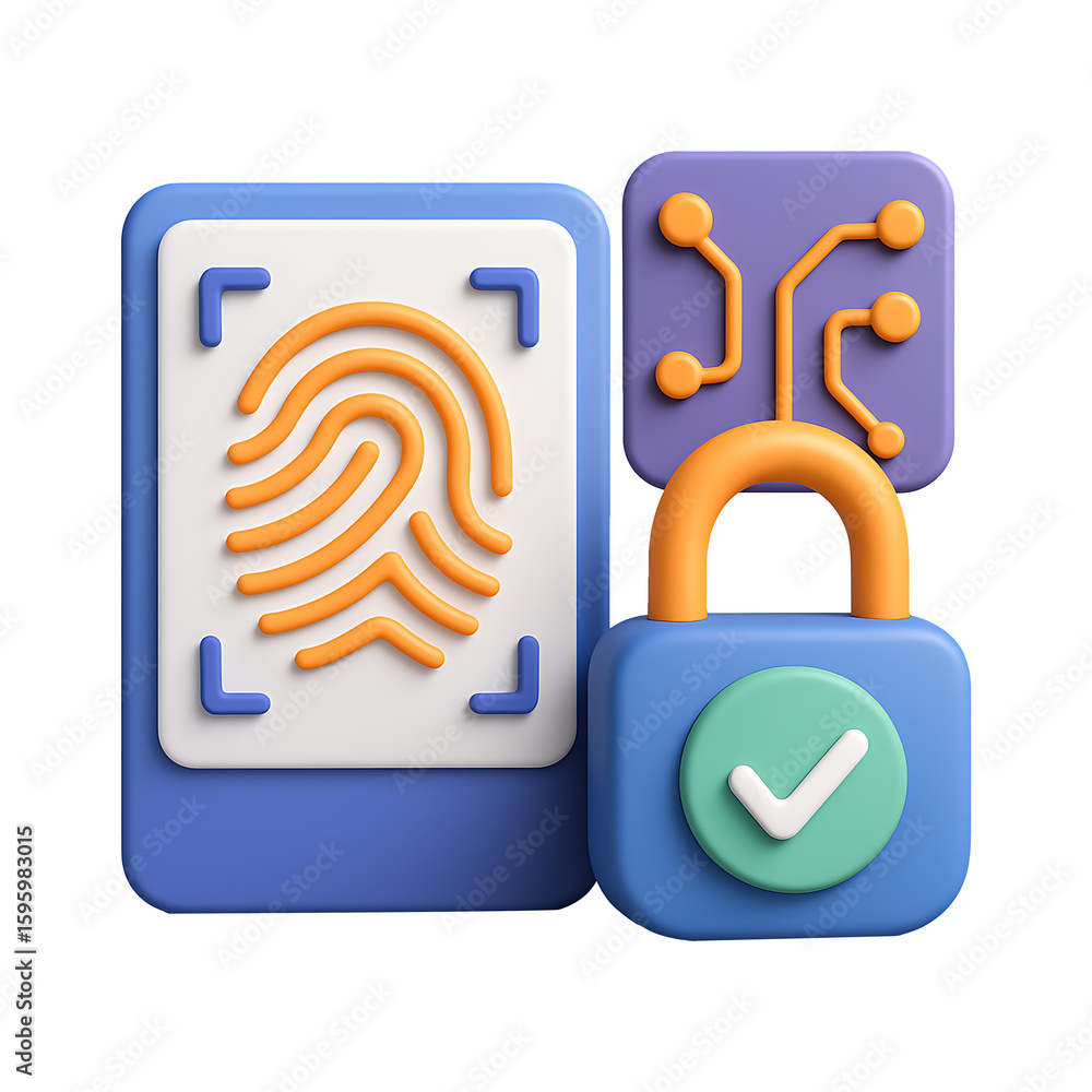 Poster 3d biometric security and padlock isolated on a transparent background