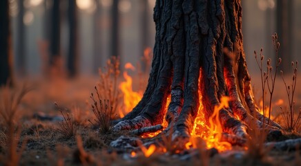 Fire burning in the middle of a forest