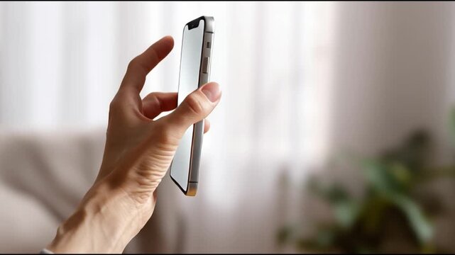Smartphone in Hand: A modern smartphone is held in a human hand, showcasing its sleek design and advanced technology. The photo captures the device against a softly blurred background.