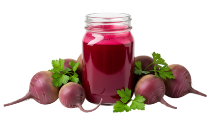 Beetroot juice in glass jar with fresh beets healthy drink