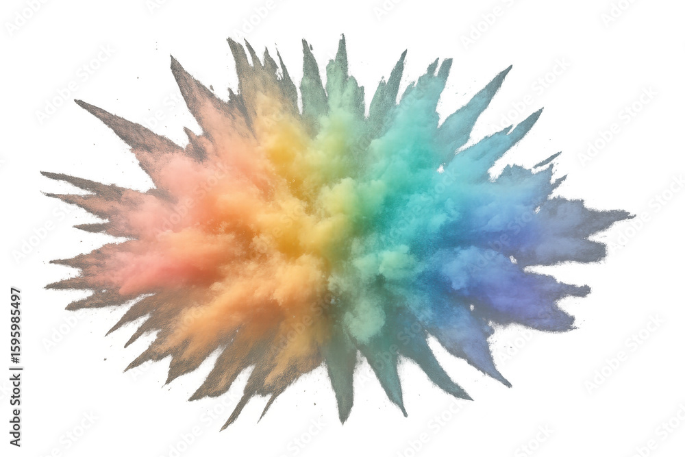 Leinwandbilder Rainbow colored powder exploding and creating a vibrant cloud on transparent background, perfect for creative projects