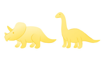 Two cartoon dinosaurs, a yellow triceratops and a yellow brontosaurus, standing side by side. Simple and playful design, suitable for children's themes. Vector illustration