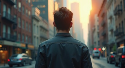 Man walking down the street in the city