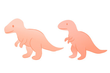 Two cartoon dinosaurs in a playful pose. They are pink, with simple features and small arms. The background is plain, emphasizing the characters. Vector illustration