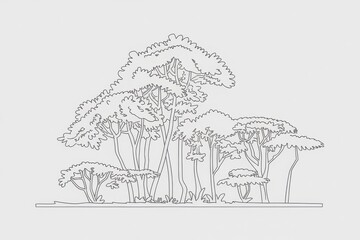 Obraz premium Monochrome Line Drawing of a Dense Forest Landscape