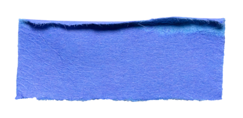 Blue torn piece of blank paper note cardboard with rough texture folded edge and copy space for text, transparent png background design element