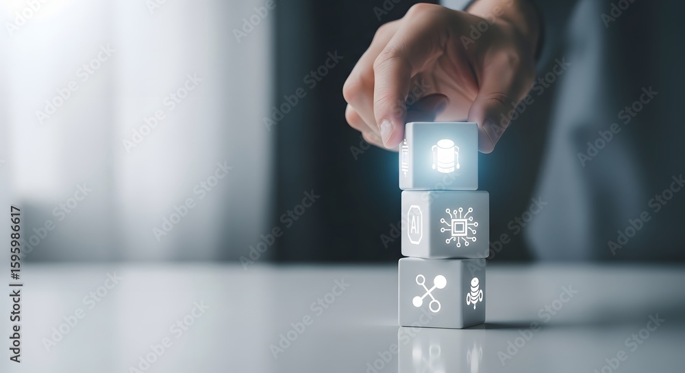 Poster innovative technology blocks building the future with cloud computing and ai solutions