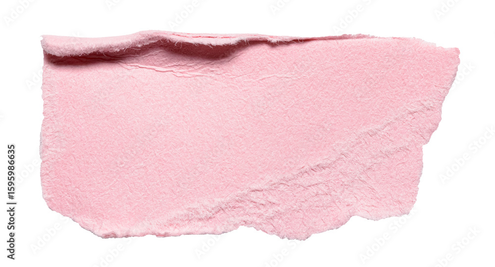 Aufkleber isolated torn piece of pink paper note cardboard with rough texture folded edge and copy space for t