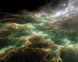 Fototapeta premium Colorful Gold And Green Nebula In Space