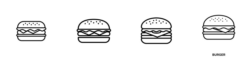  Burger icon set SVG on transparent background, cut out, with “BURGER” text
