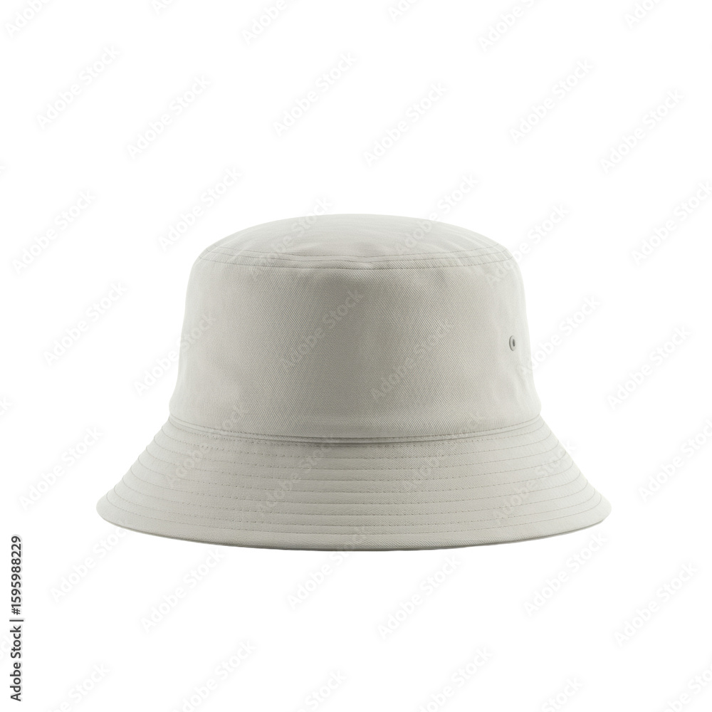 Poster a pristine, modern light-colored canvas bucket hat with clean lines and neat stitching, isolated on 