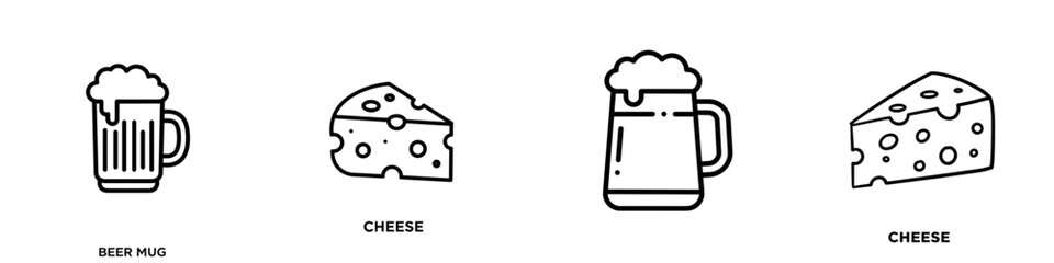 Beer mug and cheese icon set SVG on transparent background, cut out, with “BEER MUG” and “CHEESE” text
