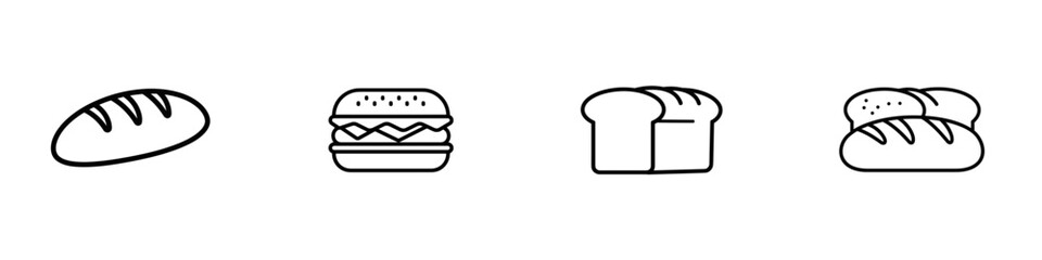Bread and burger icon set SVG on transparent background, cut out
