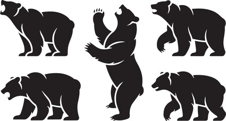 Black bear silhouettes in various poses standing roaring