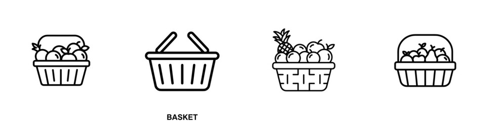 SVG set of cut-out fruit and shopping basket icons

