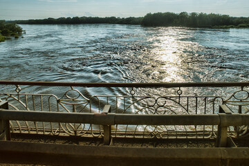 The Ussuri River. View from the bridge to the river, tributary of the great Amur River. River...