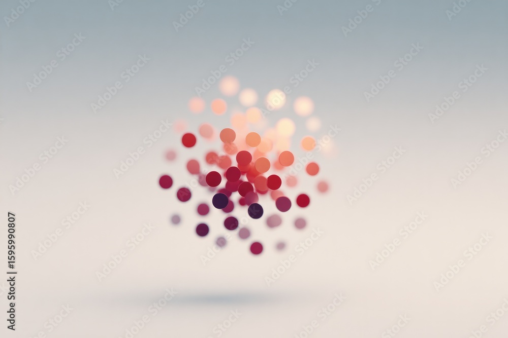 Poster minimal bloom of blurred dots forming flower-like pattern in center on soft neutral background