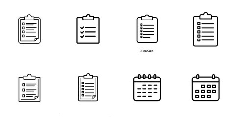 SVG set of cut-out clipboard, checklist, and calendar icons
