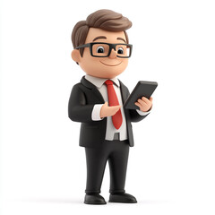 3D businessman using a smartphone for business communication

