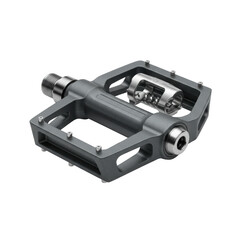 A single clipless bicycle pedal, dark gray composite and polished silver, with a robust spindle and cleat retention mechanism, isolated on a pristine transparent studio background, precise technical