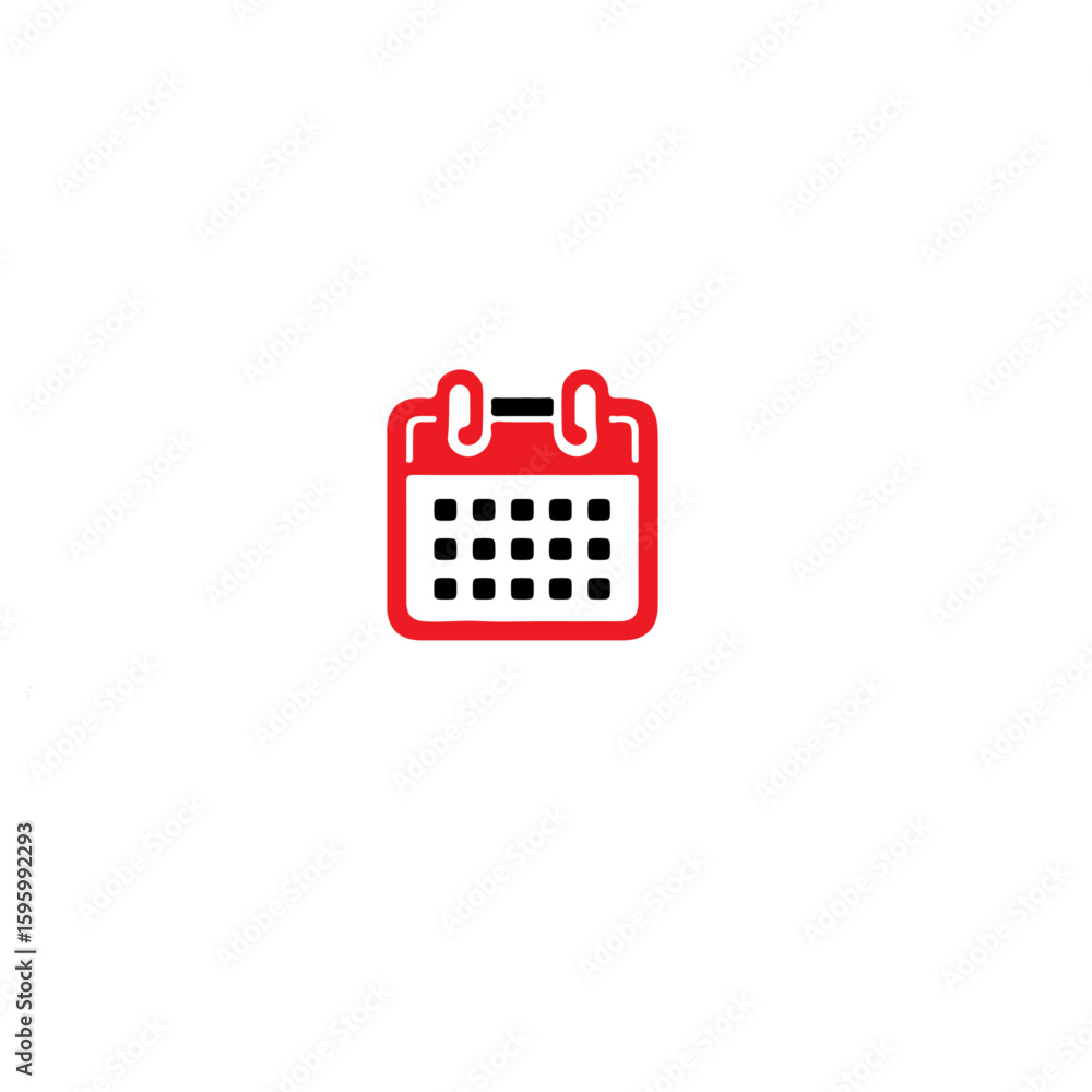 Poster a red calendar icon with black squares on a white background isolated view