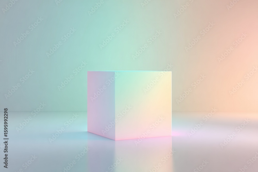 Poster pastel-colored square podium with gradient light on smooth studio floor minimal background blur