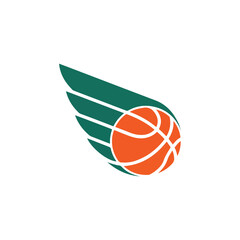 Orange basketball with green wings graphic design sport