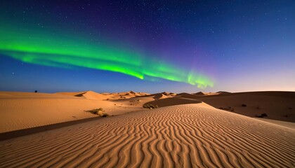 Aurora Borealis Dancing Over Golden Dunes at Night Sky