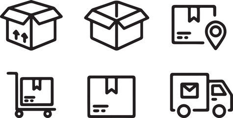 Simple Line Art Icons of Open and Closed Shipping Boxes Representing Delivery Packaging and Logistics in a Minimalist Style for Web Design and User Interface