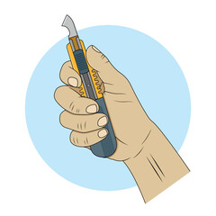 Hand holding acrylic sheet cutter. Vector illustration