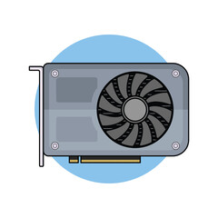 Graphic card with a single fan. Vector design