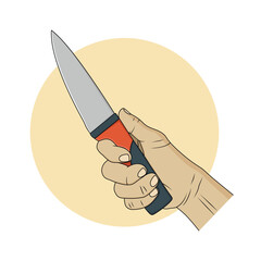 Hand holding kitchen knife. Vector design