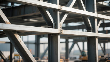 Fototapeta premium Detailed View of Steel Framework in Construction Site