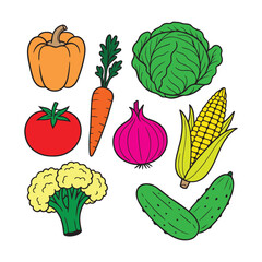 Colorful Cartoon Vegetable Medley A Vibrant Collection of Fresh Produce Perfect for Educational Materials and Healthy Eating Concepts