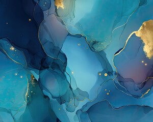 Abstract Marbled Background In Blue And Gold Tones