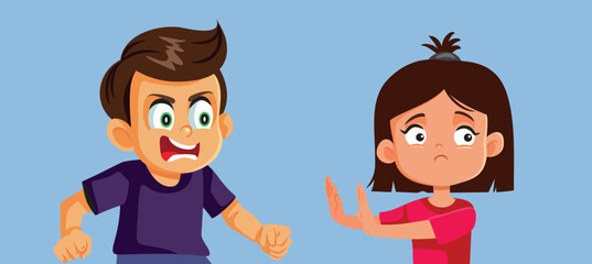 Calm Girl Rejecting a Mean Bully Vector Concept Illustration. kid rejecting aggressive attitude from her peer in school
