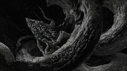 Abstract Dark Space Landscape Illustration