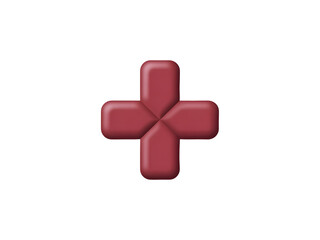 A maroon colored plus symbol icon composed of four rounded rectangular shapes arranged in a cross pattern isolated on a transparent background