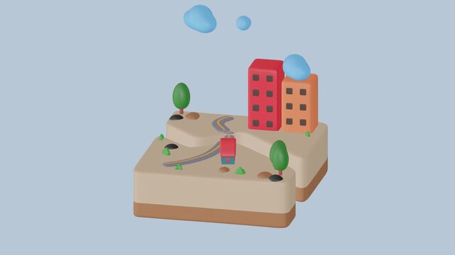 Earthquakes in 3D Concept,  Animation of Earthquakes landscape rotate 