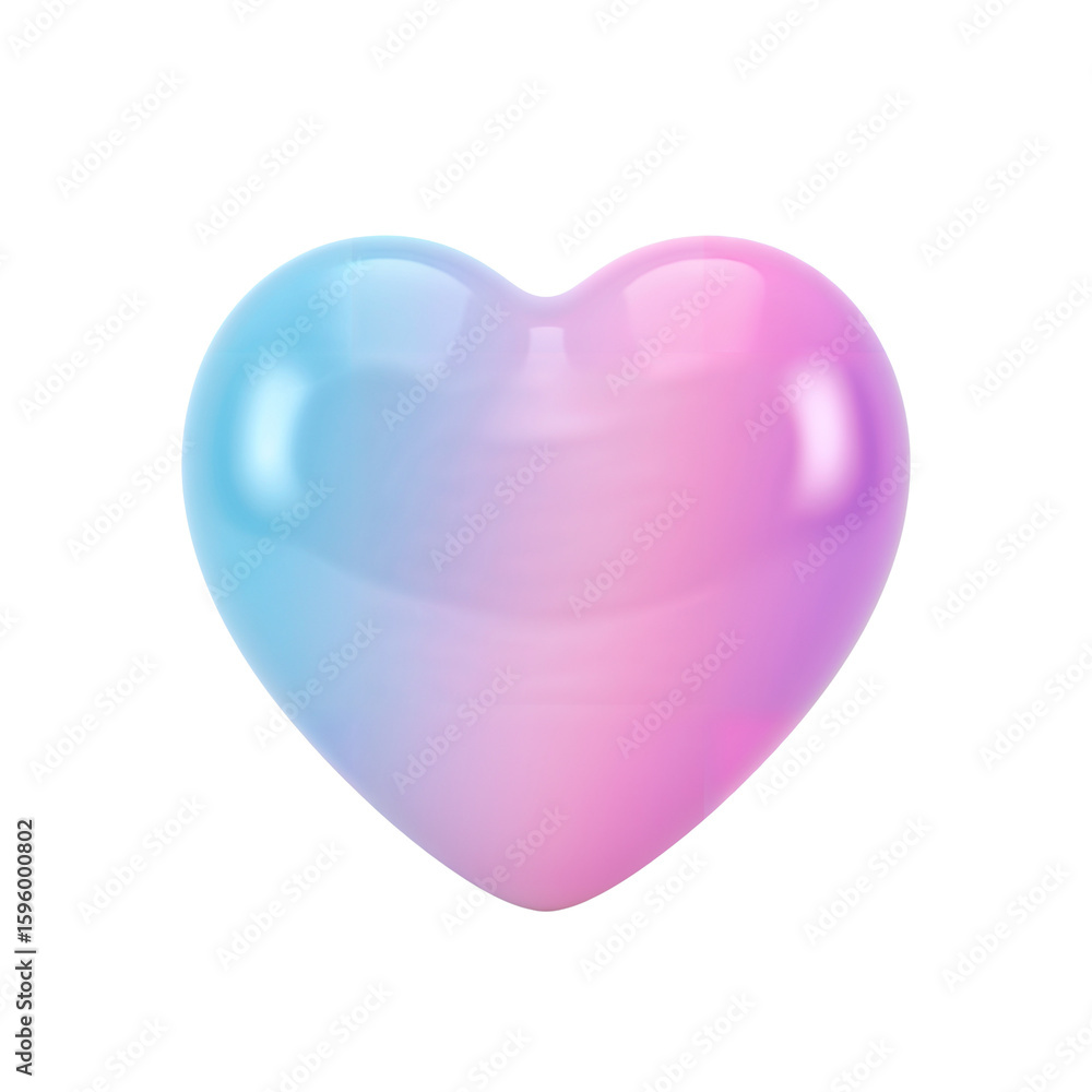 Poster iridescent heart shape with gradient color transition on an isolated transparent background