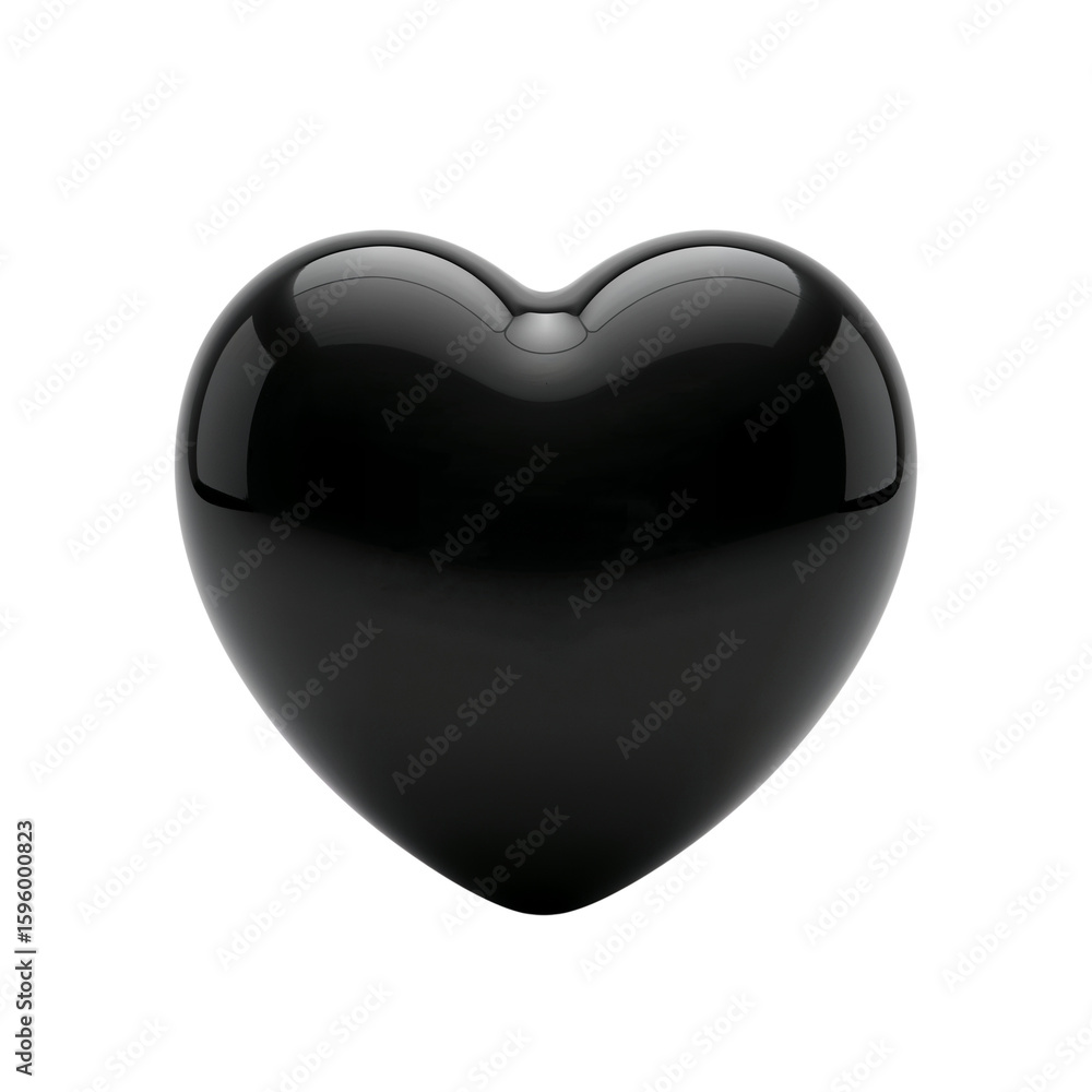 Poster sleek obsidian heart symbol against a seamless void, minimalistic design on transparent element
