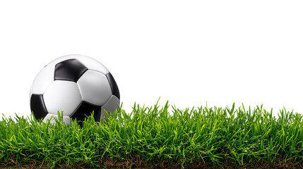 Soccer Ball on Green Grass, Isolated on Transparent Background.