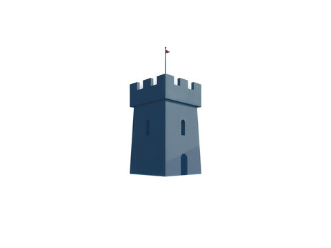 Fototapeta Flat style medieval tower with flag on top, isolated vector illustration suitable for castle or game theme. Generative AI